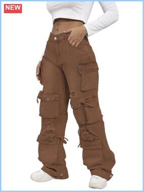 High Waist Baggy Wide Leg Cargo Jeans Streetwear with Pockets